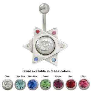 Belly Button Shield Surgical Steel Shaft with Sterling Silver Star of 
