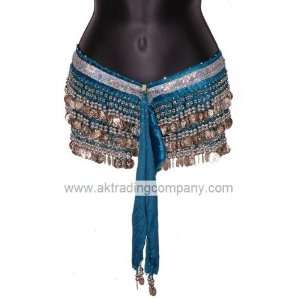  Belly Dancing Deluxe Velvet Hip Scarf   Turquoise with 
