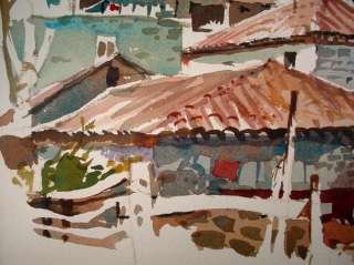 TONY VAN HASSELT Signed Watercolor SPANISH COLONIAL VILLAGE South 