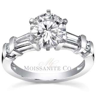 5mm Round & Baguette Moissanite Engagement Ring 2ct  