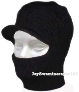 Winter Ski Face Mask Balaclava Visor Hat 1 Hole Black  