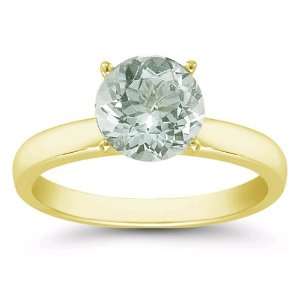  0.85 Carats 6mm Green Amethyst Gemstone Solitaire Ring in 