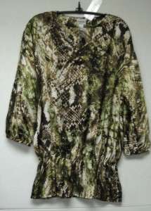 Chicos GLOWING PYTHON BALLAS TUNIC TOP ~ AVOCADO ~ CHICOS SIZE 1 