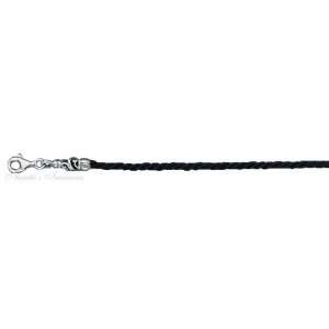    Sterling Silver Twisted Black Silk Cord Necklace 2mm Jewelry