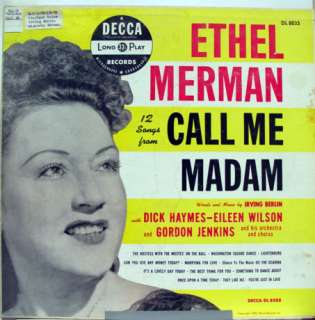 ETHEL MERMAN call me madam LP vinyl DL 8035 VG+ 1950  