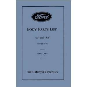 1928 1929 1930 1931 FORD A AA Parts Book List Guide 