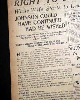   WILLARD Beats Negro Jack Johnson Boxing TITLE w/ Photo 1915 Newspaper