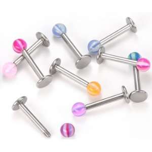   LABRET RING 18g 3/8~10mm Triple Beach White/Purple/Red 3mm Jewelry