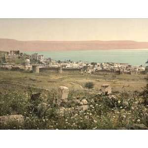  Vintage Travel Poster   Panoramic view Tiberias Holy Land 