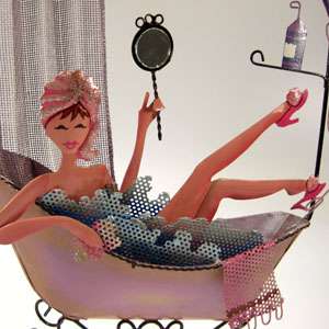 Bubble bath Girl earring holder jewelry stand display all metal NEW 