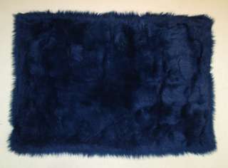 Dark Blue Flokati Shag Plush Thick Polyester Area Rug  