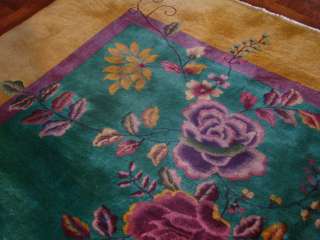   Condition Antique Chinese art deco Rug Beautiful Flowers 9ft by 12ft