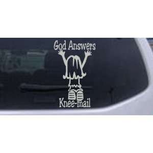 Silver 12in X 7.5in    God Answers Knee mail Girl Christian Car Window 