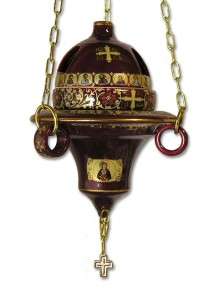 Hanging lamp oil lamp 24kt gold greek ceramic saints   