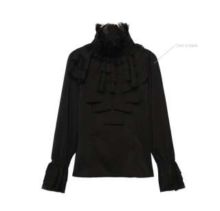 A2110 Japan Korea Fashion Black Ruffle Turtleneck Pleated Long Sleeve 