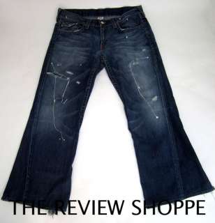 True Religion Joey Mens Distressed Destroyed Industrial Jeans Dark 