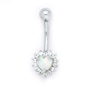    Solid 14k Yellow Gold Zirconia Opal Heart Belly Ring Jewelry