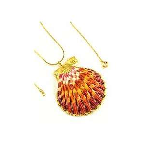  REAL SHELL Pectin Pendant Necklace with Chain Jewelry