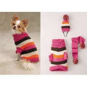    MEDIUM   Multi Stripe Knit Sweater Set W/ Cap & Scarf