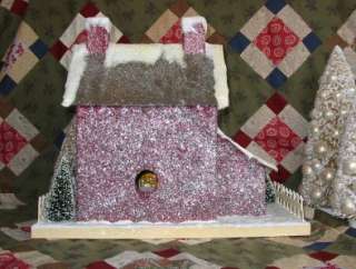 Colonial Primitive Red Stone Lighted Putz Christmas House Paper Mache 