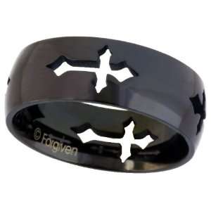  Black Finish Cross Cut Out Band Stainless Steel Ring size 