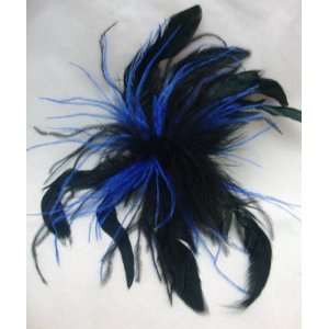    Large Royal Blue and Black Feather Hair Clip 