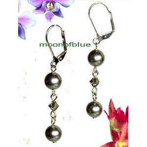  Silver Swarovski Crystal / Pearl Dangle Earrings 