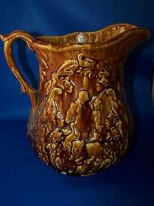 Rare Antique Brown Orange Bennington Pottery Pitcher  