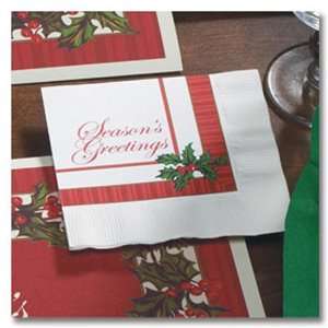  Holly Greetings Beverage Napkin, 10 x 10, Case of 1500 