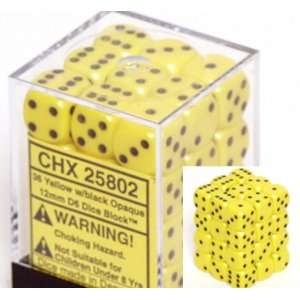   Chessex Opaque 12mm d6 Yellow w/Black Dice Block 36 Dice Toys & Games