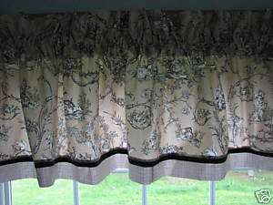 Black & Tan Toile Valance 17 x 81 or 71 Drapery Weight Can Alter 