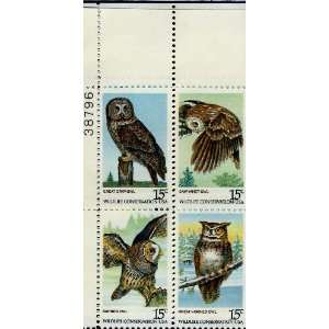  American Owls set of 4 15 cent US Postage Stamps 