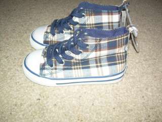 BABY GAP Toddler Boys Girls High Top PLAID Sneakers Shoes 8 NWT NEW 