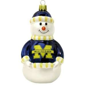  Michigan Wolverines Blown Glass Snowman Ornament Sports 