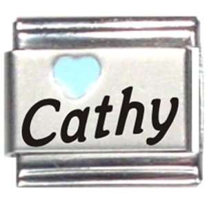  Cathy Light Blue Heart Laser Name Italian Charm Link 