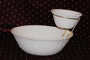 White Glass Textured Basket Weave Chip & Dip Bowls  