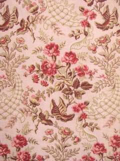 Antique French fabric Rococo pink upholstery cretonne  
