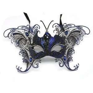  Blue Deluxe Venetian Butterfly Metal Half Mask