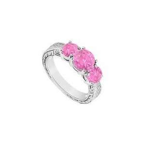   Three Stone Pink Sapphire Ring  14K White Gold   0.75 CT TGW Jewelry