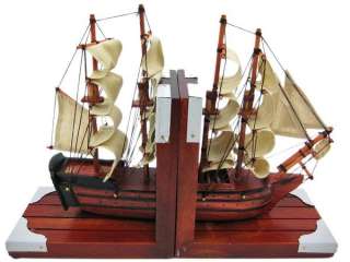 Pair Of Wooden Nautical Tall Ship Bookends Book Ends  