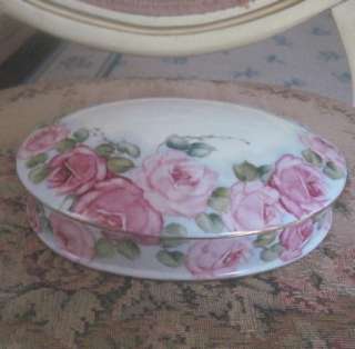 PINK ROSES Oval Porcelain POWDER/Vanity/TRINKET BOX  