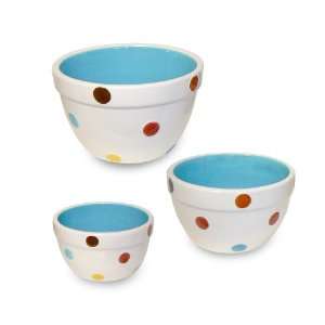  Terramoto Ceramic 3 Piece Polka Dots Prep Bowl Set, Multi 