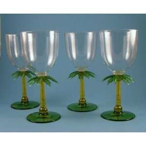  Tropical Palm Tree Stem Wine Drink Goblet Set of 4 Four 