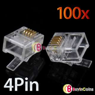 100X Durable 4 Pin RJ11 RJ 11 6P4C Modular Plug Telephone Phone 