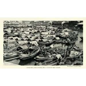 1926 Print Singapore Southern Asia Seaport Boats Home Chinese Colony 