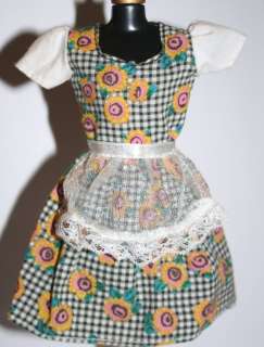 Barbie doll black & white plaid dress sunflowers lace apron overlay 