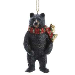  Club Pack of 12 Black Bear with Glitter Scarf Christmas 