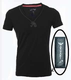 Armani Jeans T Shirt Black Dog Tag V Neck Tee L USA (XL EU) & XL USA 