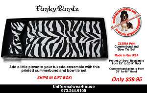 Black White Tiger ZEBRA Print Tuxedo Cummerbund Tie NEW  