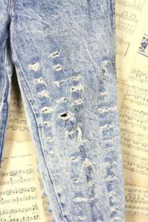 Vtg 80s Acid Wash Tattered Cutout Chic Jeans S/M  